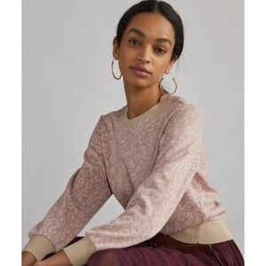 Anthropologie Women Dolan Left Coast Leopard Cut-Out Pink Beige‎ Sweater